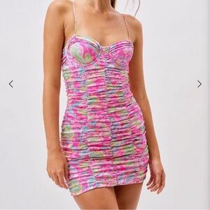 Vibrant Pink Floral Mini Dress